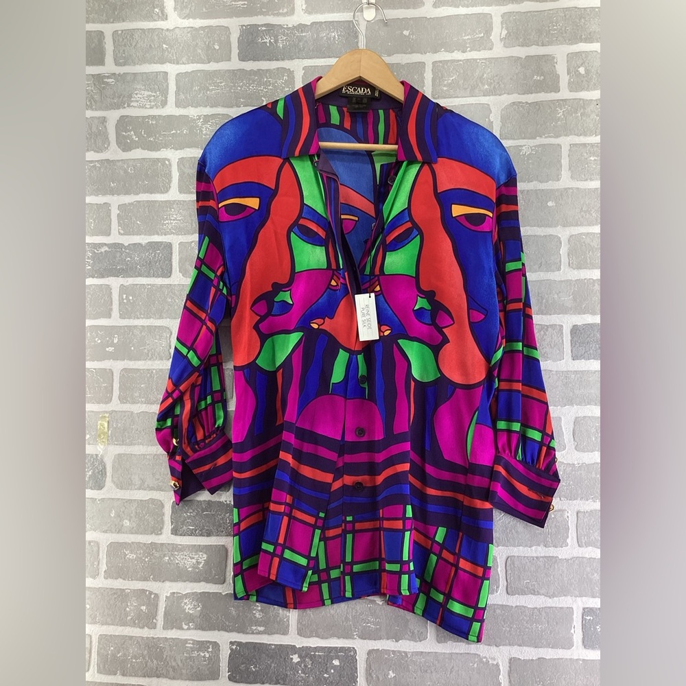 Vintage‎ Escada Picasso Style Silk Expressionist Blouse Size 36